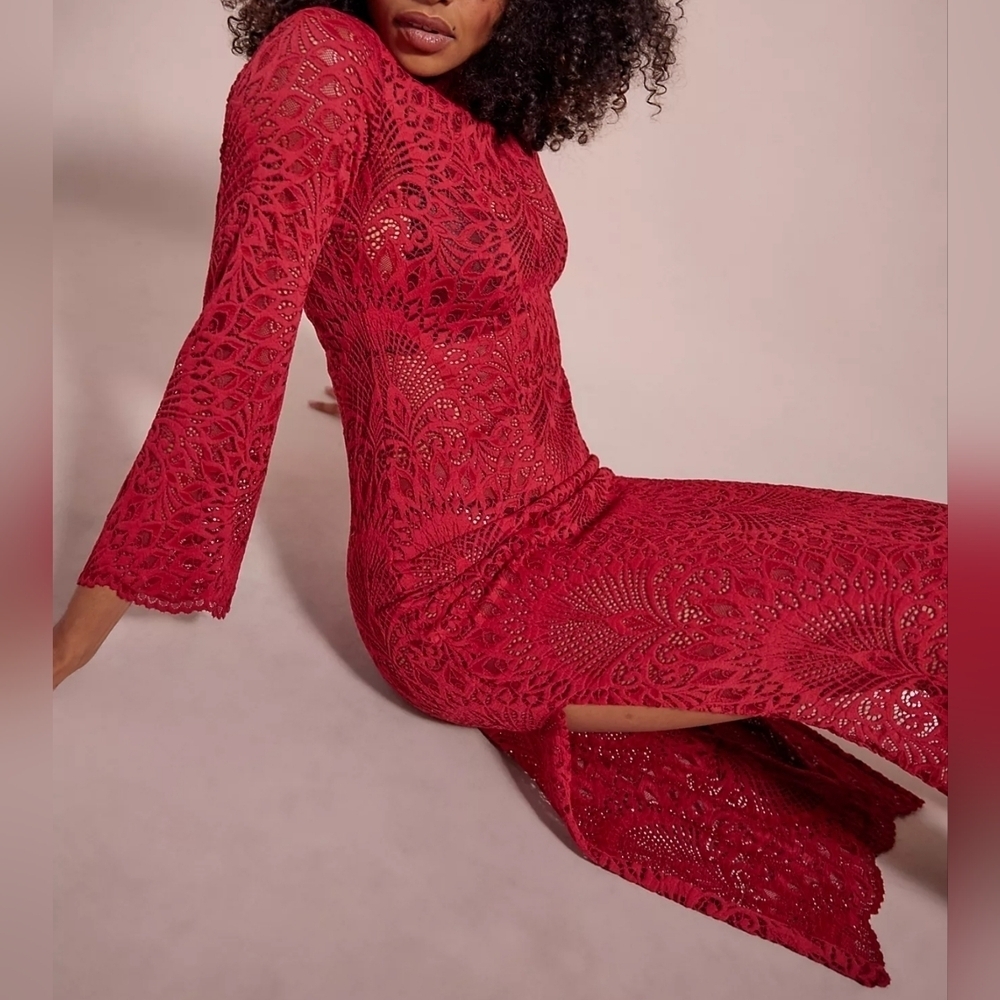 NIGHTCAP x Free People Women's Lanai Lace Midi Dress in Red, Size XS